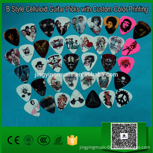 B Style Celluloid Guitar Picks with Custom Color Printing